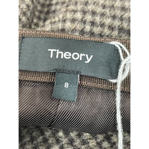 NWT THEORY Wide-Leg Front Zipper Office Brown Multi Size 8 Women's Pants - Picture 6 of 11